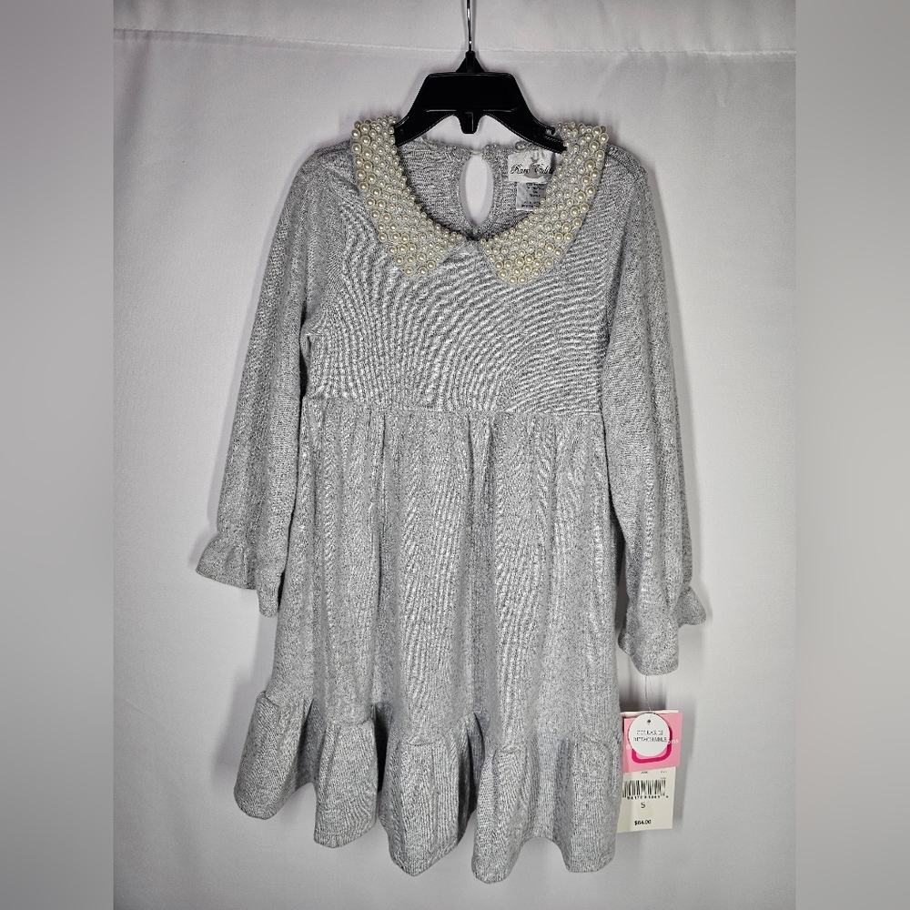 Rare Editions Dress with Pearl Collar Size 5, Gray, Collar Is Detachable
